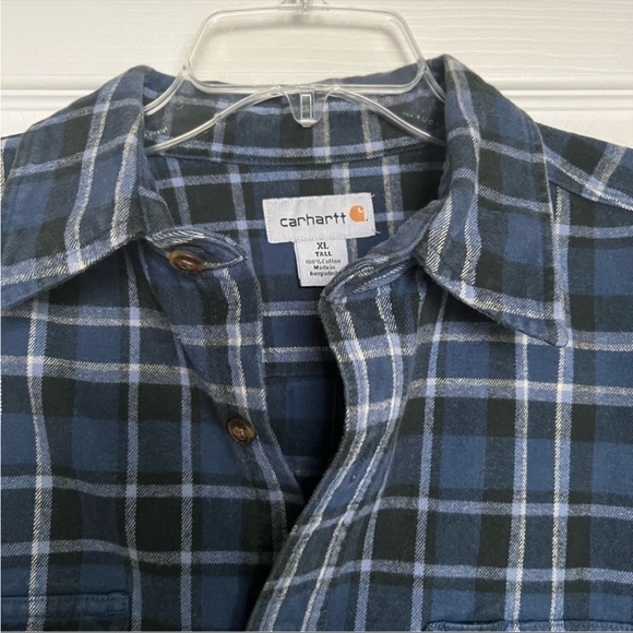 CARHARTT blue plaid flannel long sleeve work button up shirt men’s size XL - Picture 3 of 3
